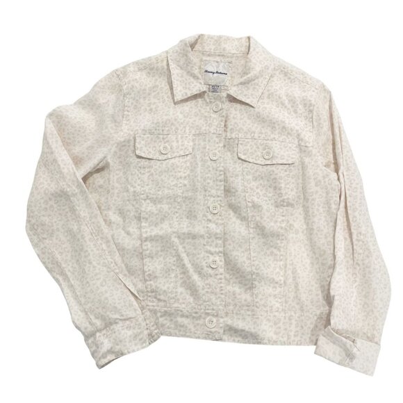 Tommy Bahama Jackets & Blazers - Tommy Bahama Two Palms Linen Jacket White Tan Leopard Animal Women's Size XS